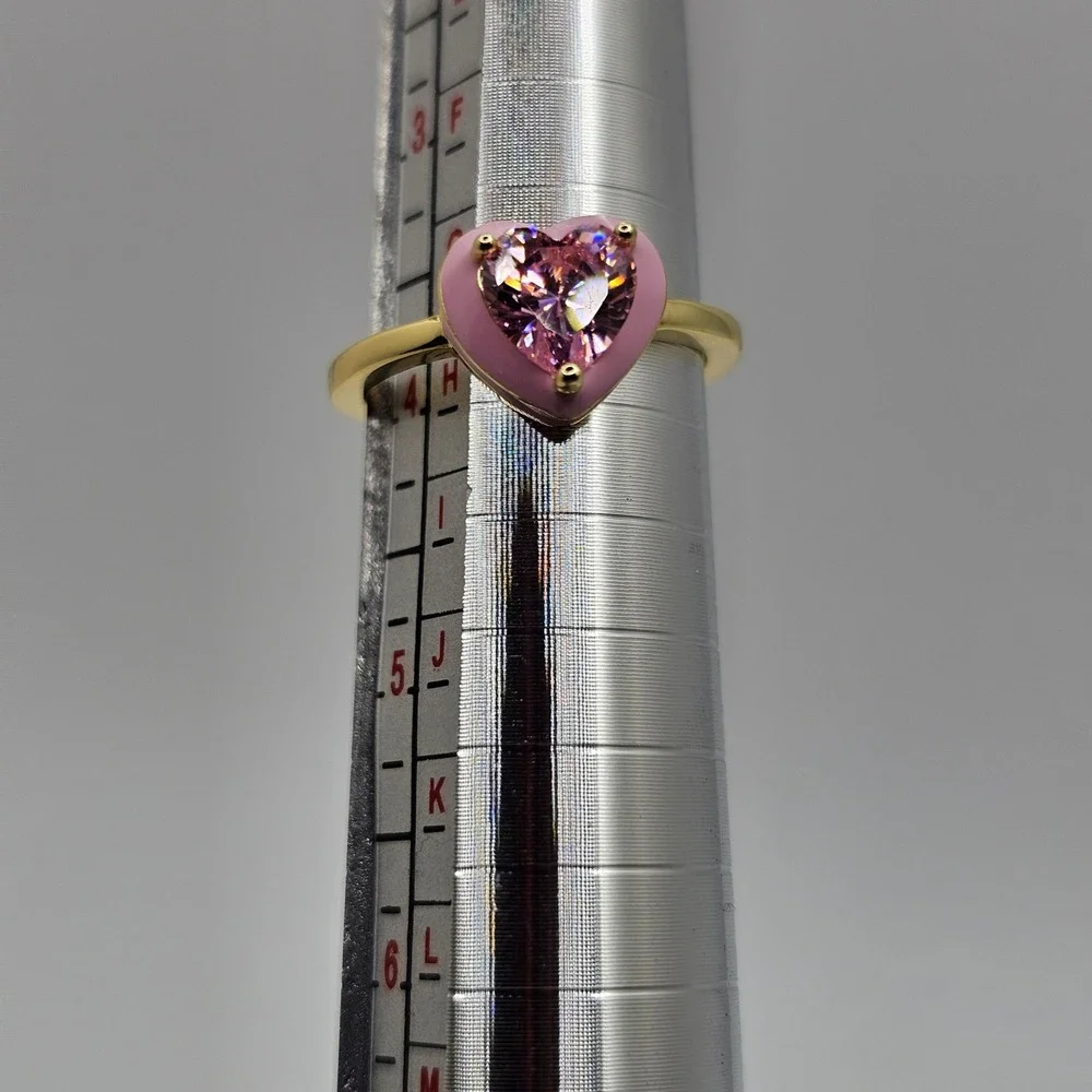 Rachel Glauber Heart Stacking Ring Women 14k Gold Plated Pink CZ Enamel Gold 4